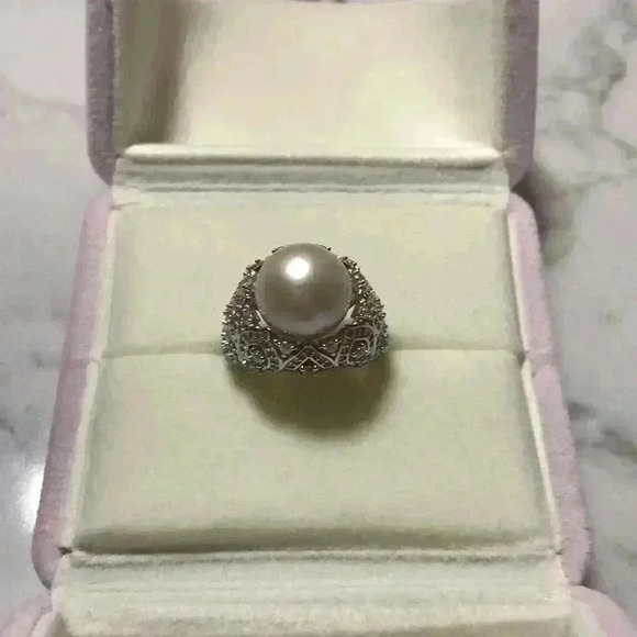 12mm Genuine White Pearl Lace Craft Ring - Picture 3 of 11